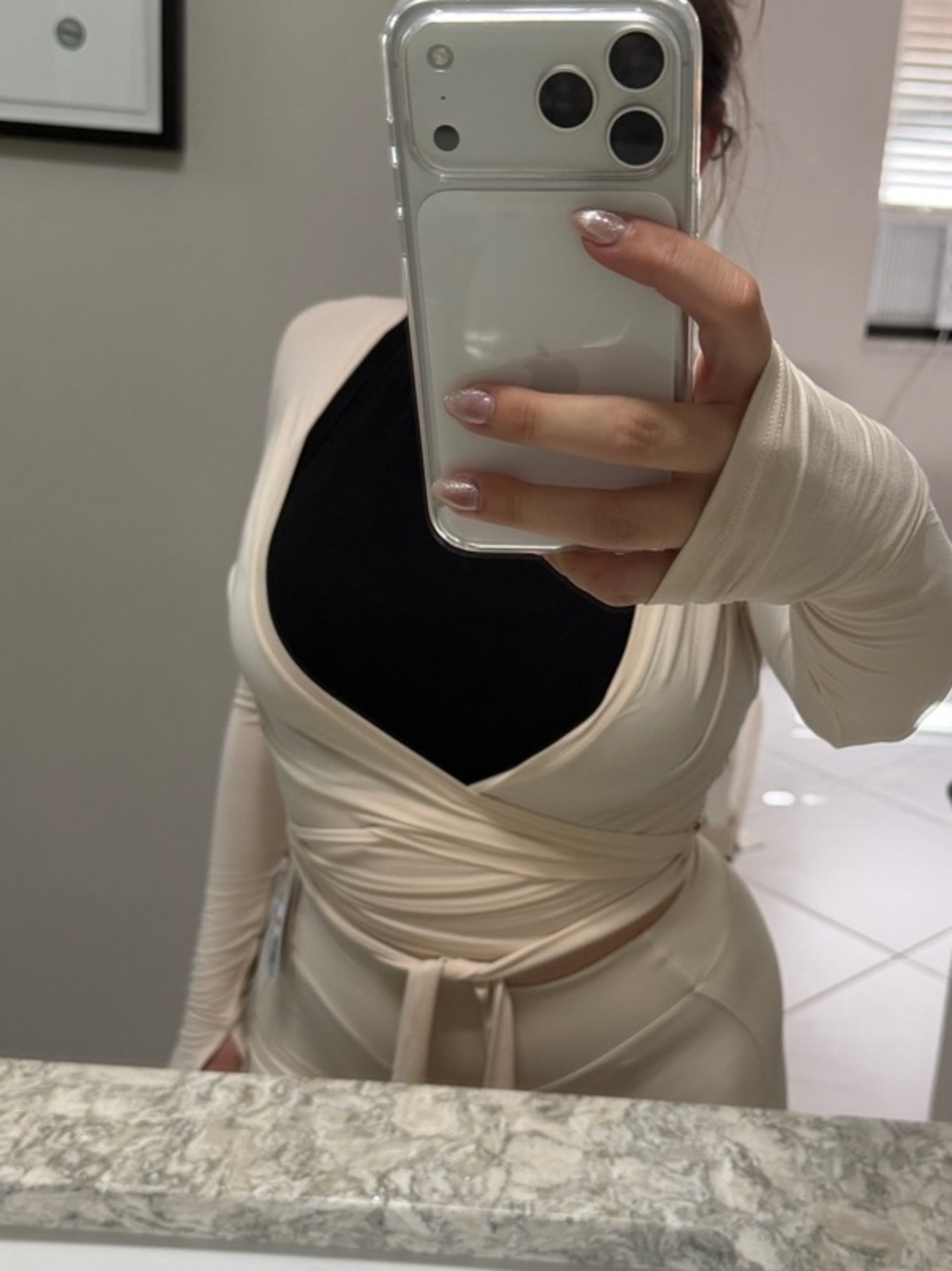 BuffBunny Cream Wrap-Front Long Sleeve Crop Top